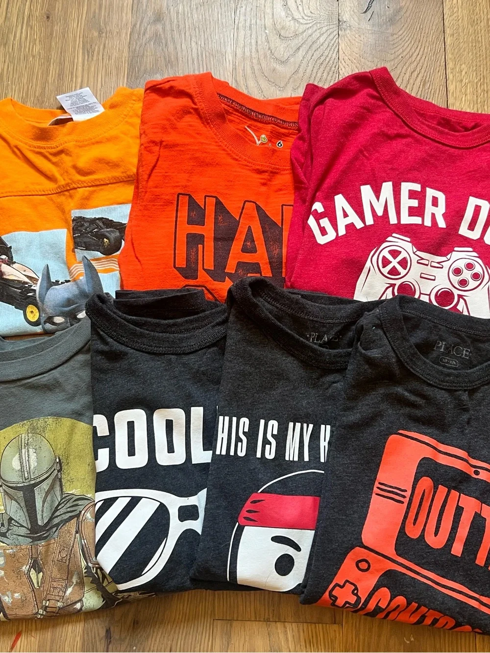 The Children's Place Bright Orange, Red, Black & Gray Graphic Tee Bundle
